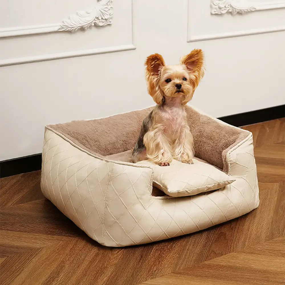 Cozy Diamond Faux Leather Square Dog Bed for Puppies - Holidayae