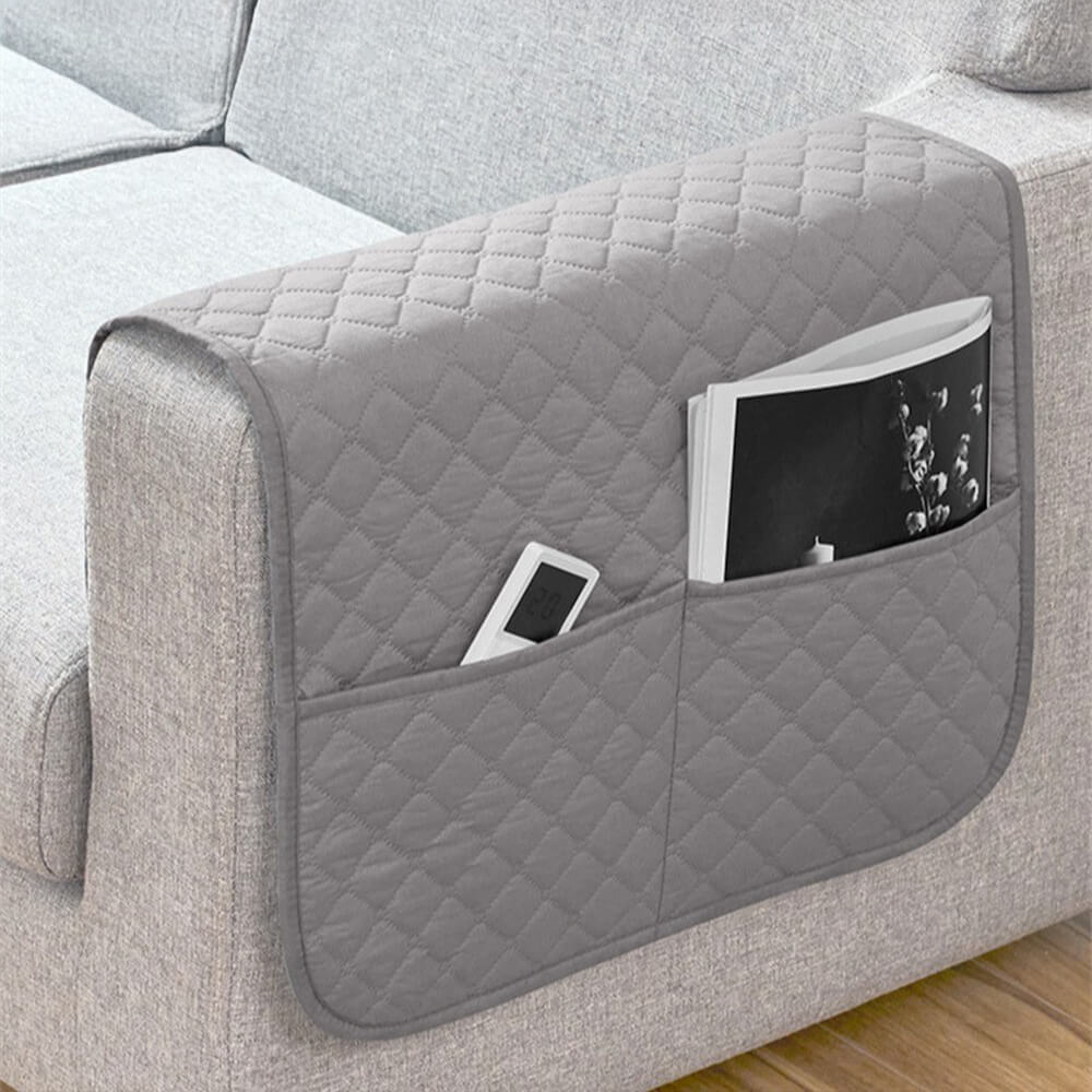 Waterproof Quilted Sofa Armrest Cover with Pockets - Holidayae