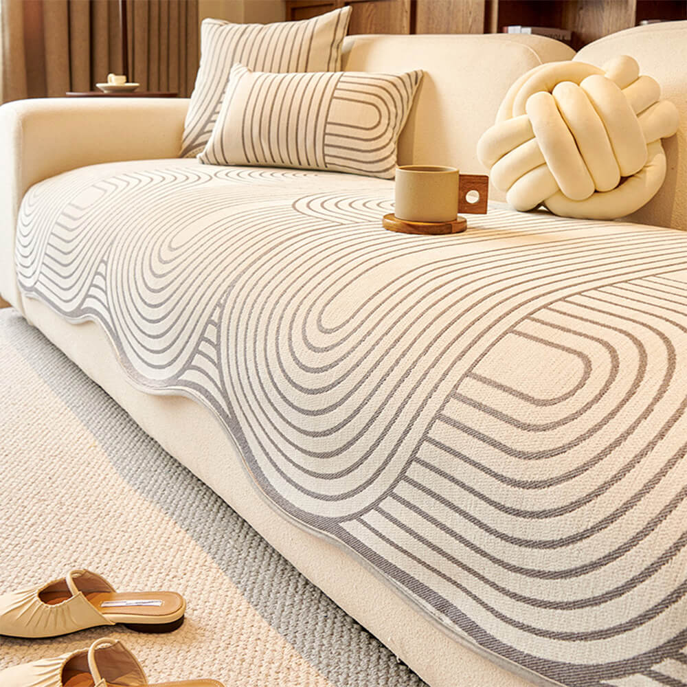 Modern Lines Chenille Artistic Sofa Protector Irregular Couch Cover - Holidayae