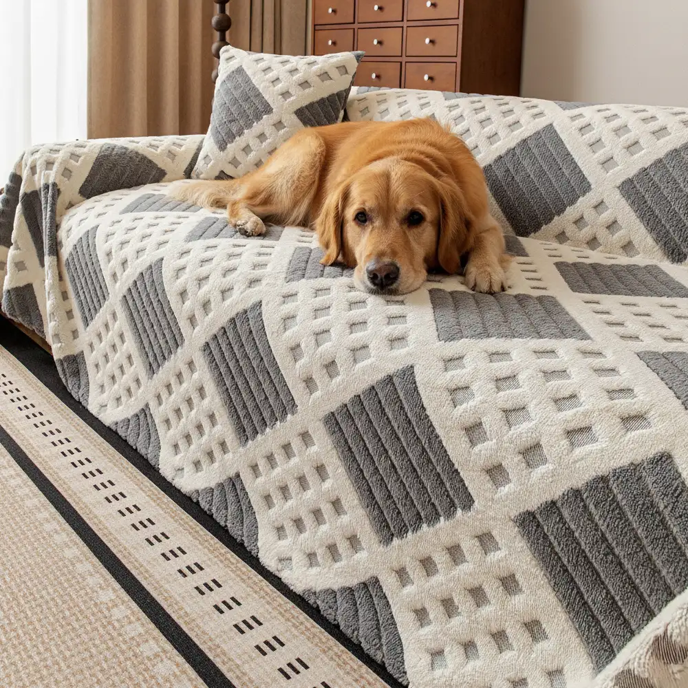 Thickened Plush Diamond Jacquard Sofa Scratch-Resistant Couch Cover - Holidayae
