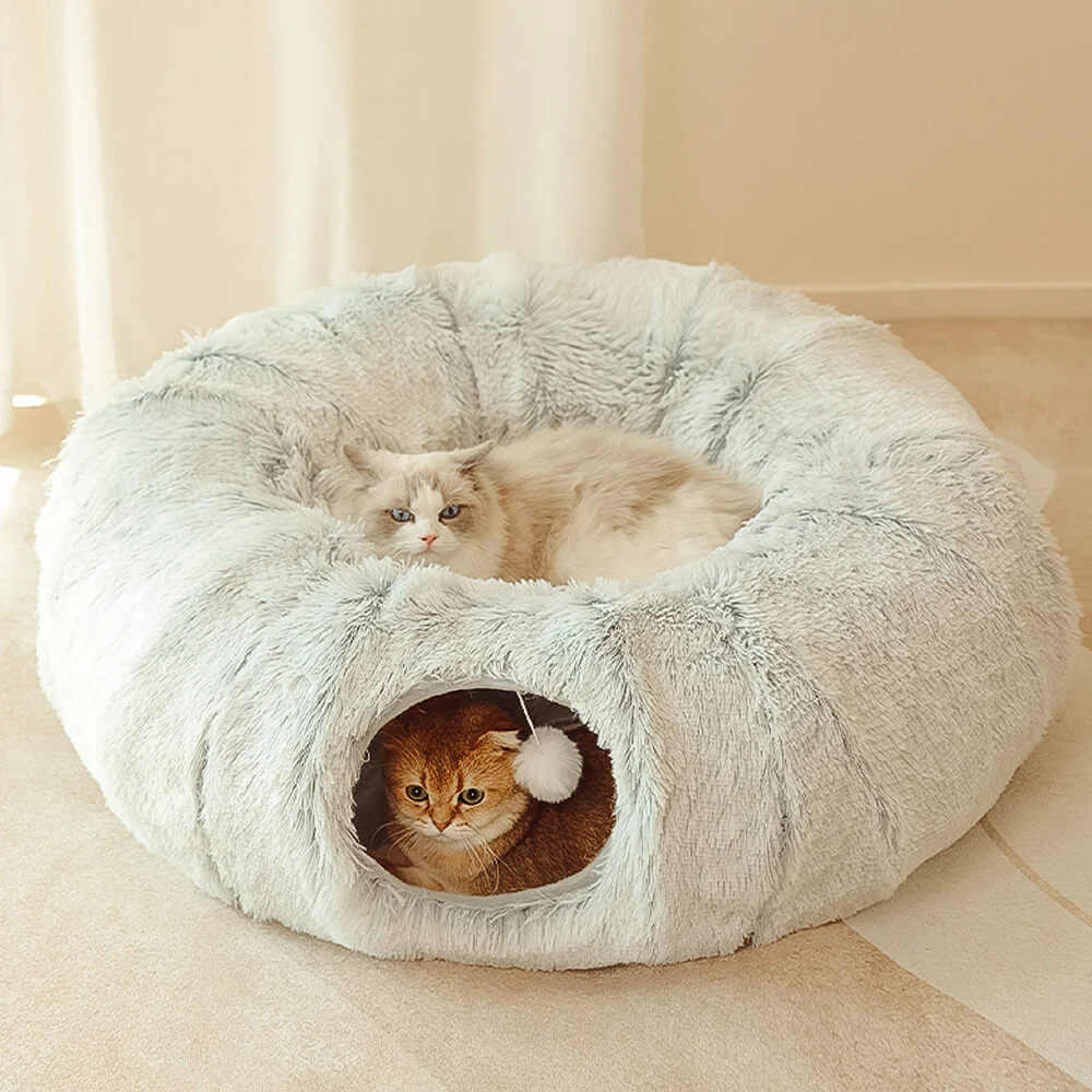 2 in 1 Foldable Indoor Soft Round Cat Tunnel Bed - Holidayae