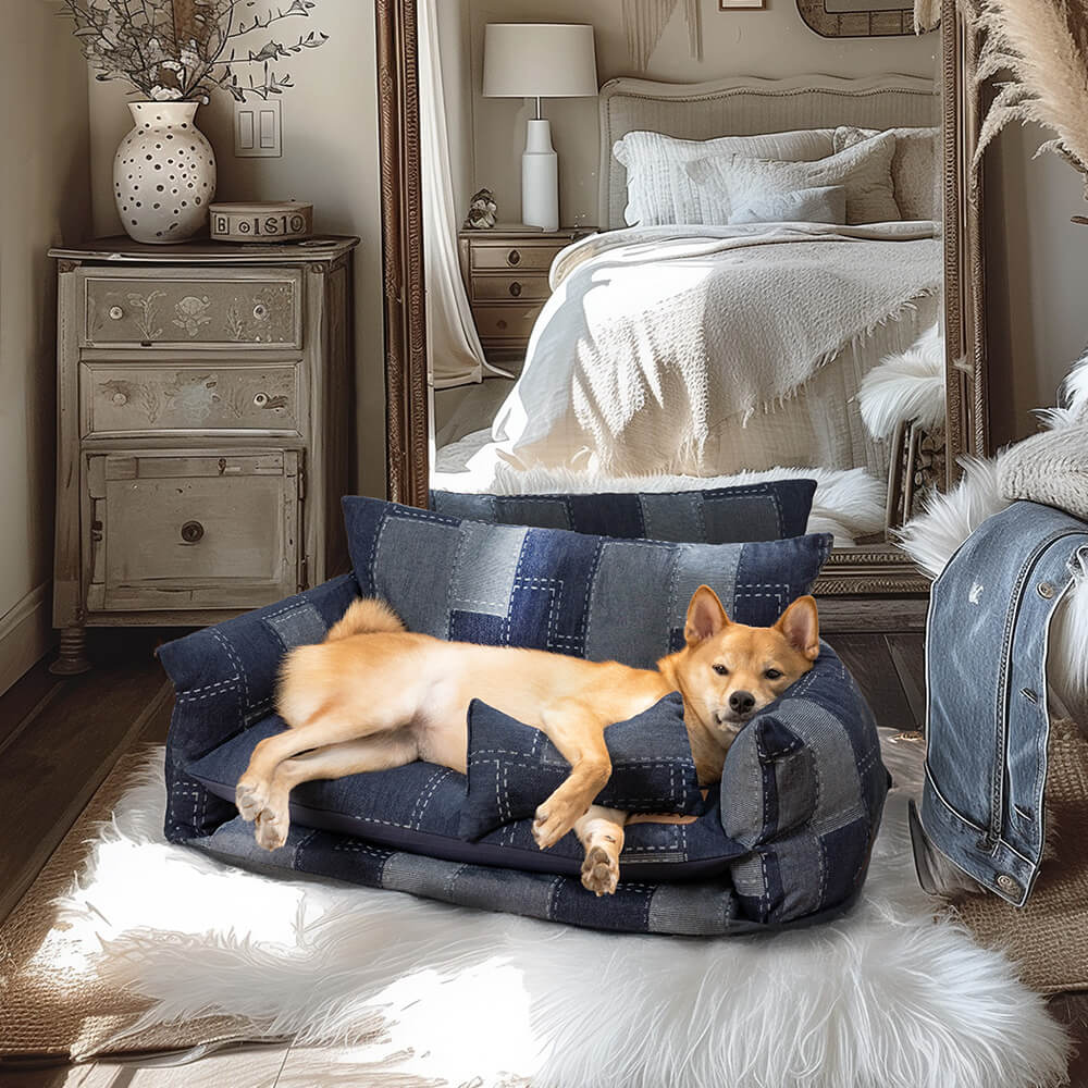 Denim Patchwork Style Pet Double Layer Sofa Dog Sofa Bed - Holidayae