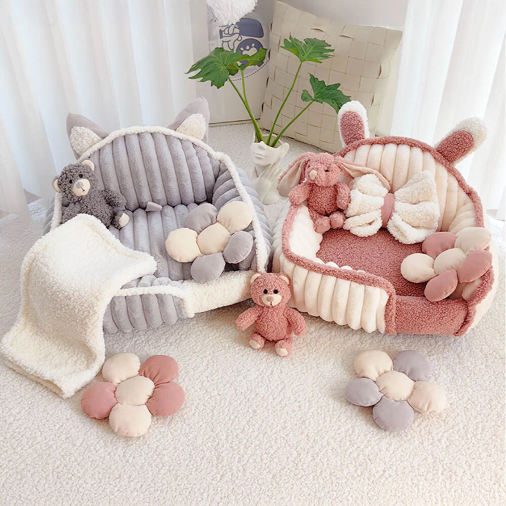 Cream Pink Fluffy Cozy Washable Dog & Cat Sofa Bed - Holidayae
