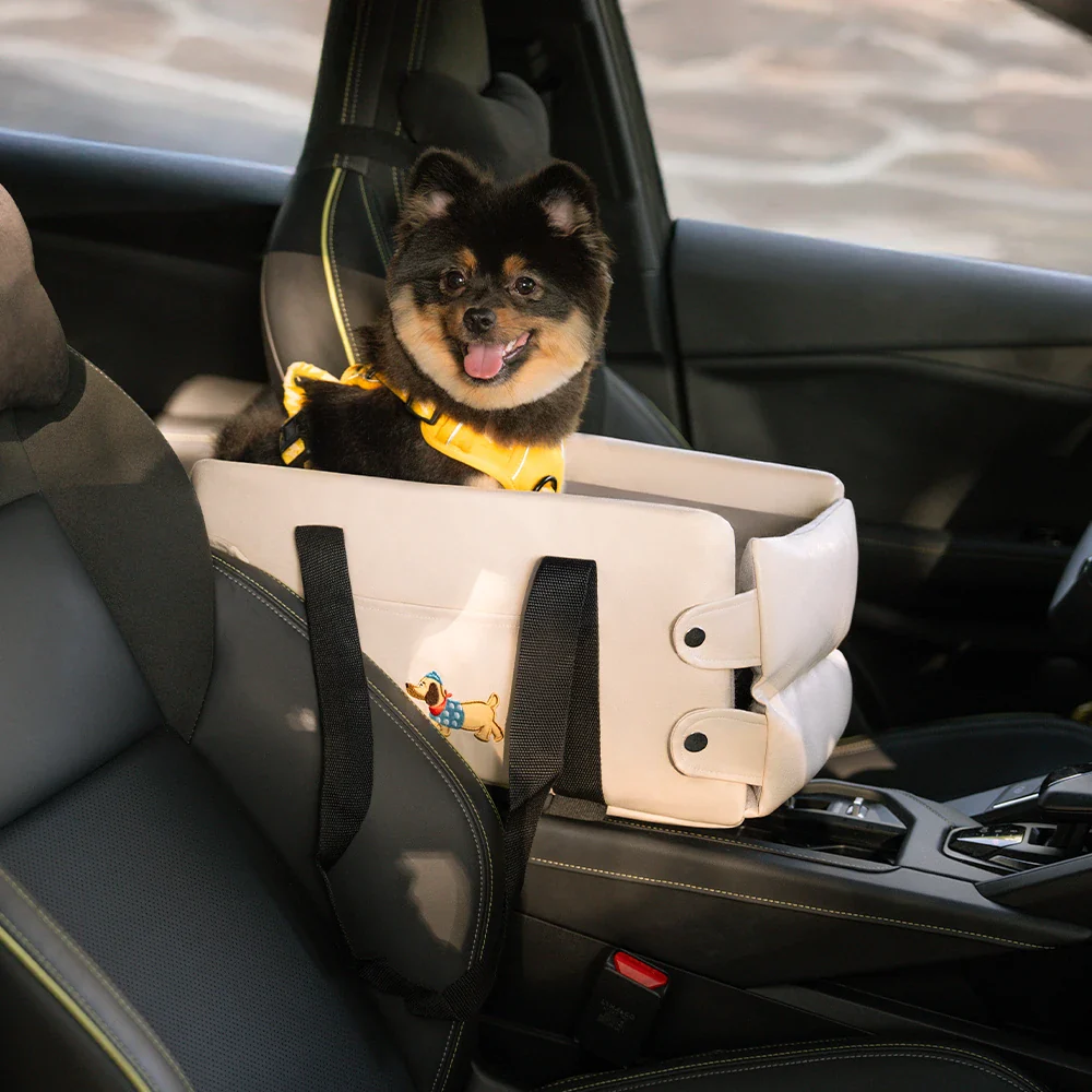 Portable Travel Faux Leather Waterproof Center Console Pet Car Seat - Holidayae