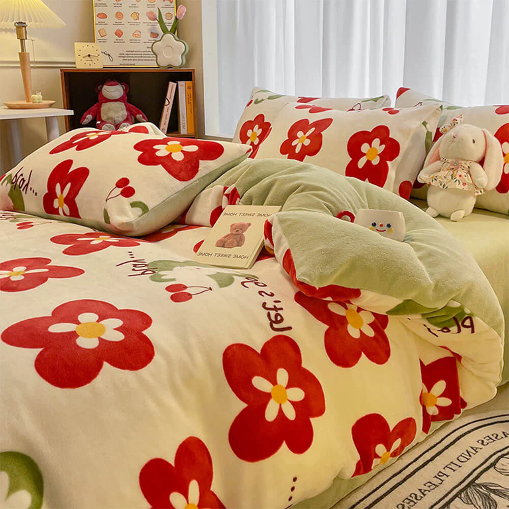Fashion Floral Print Milk Velvet Comfort Anti-Static Bed Sheet Set - Holidayae