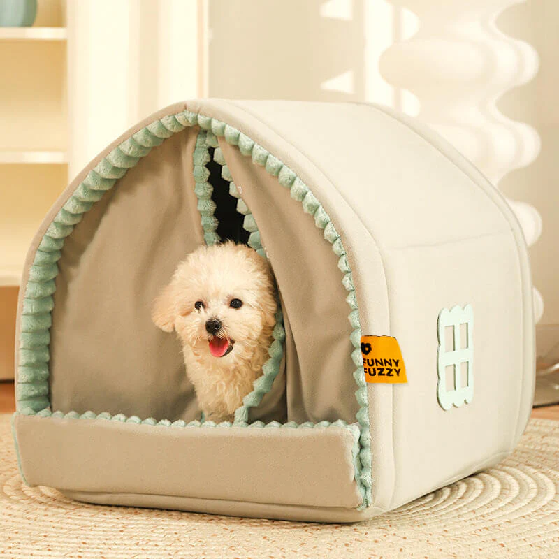 Double Curtain Pet House Enclosed Dog Bed - Holidayae