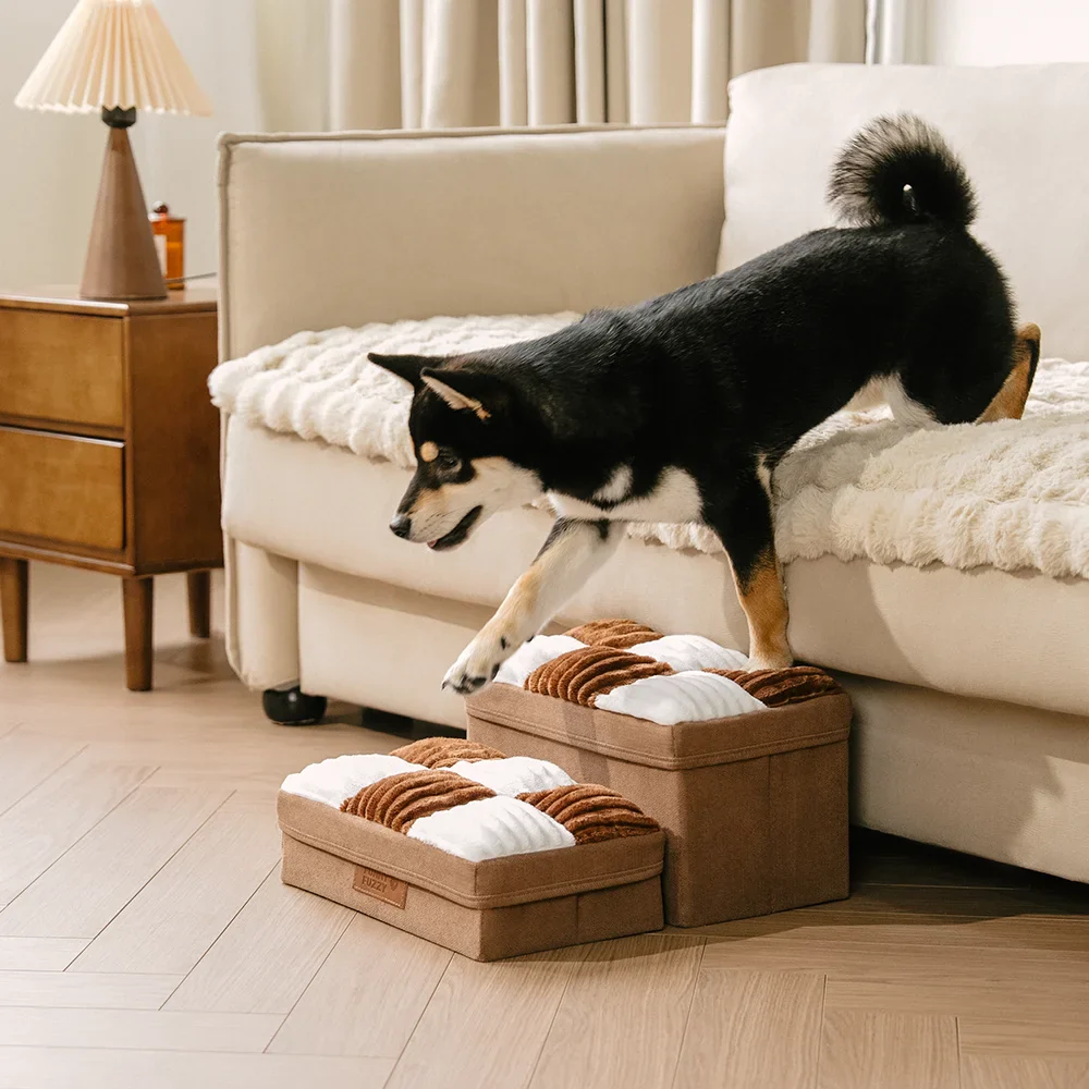 Detachable Chessboard Plaid Handcrafted Dog Stairs with Storage - Foldable Steps - Holidayae