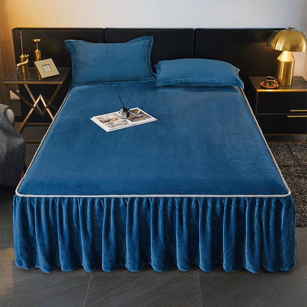 Solid Color Soft Warm Milk Velvet Mattress Cover Protector Bed Skirt - Holidayae