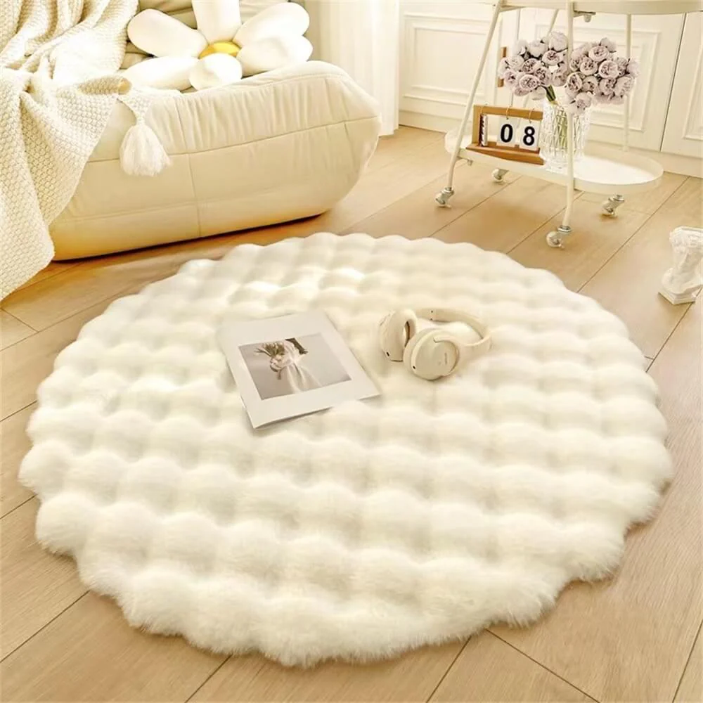 Creamy Style Chunky Round Plush Rug - Holidayae