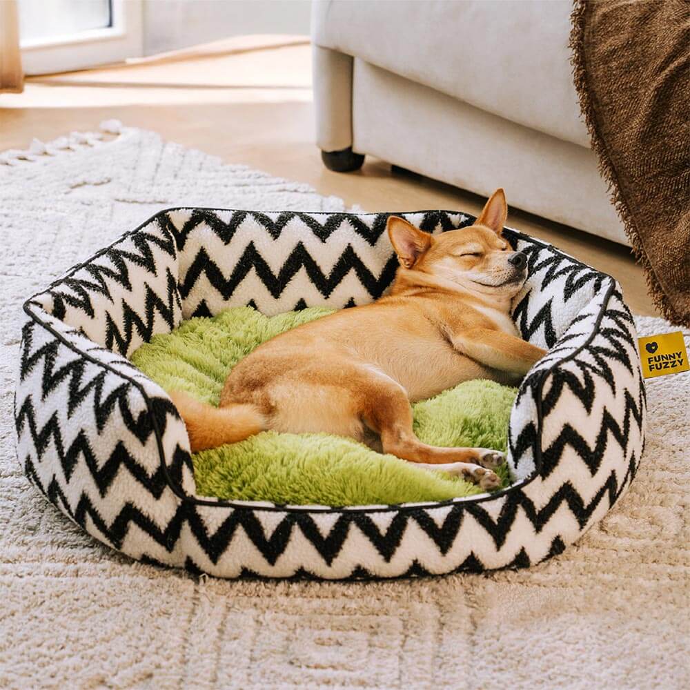 Plush Retreat Chevron Dog Bed-The Warm Hugger - Holidayae