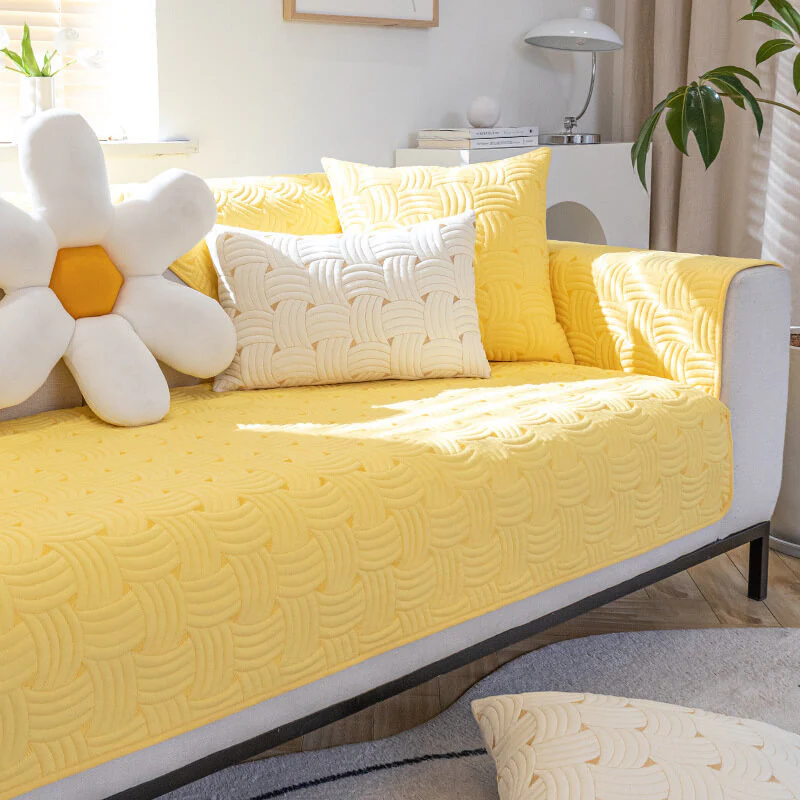 Weave Pattern Cotton Quilted Sectional Couch Cover - Holidayae