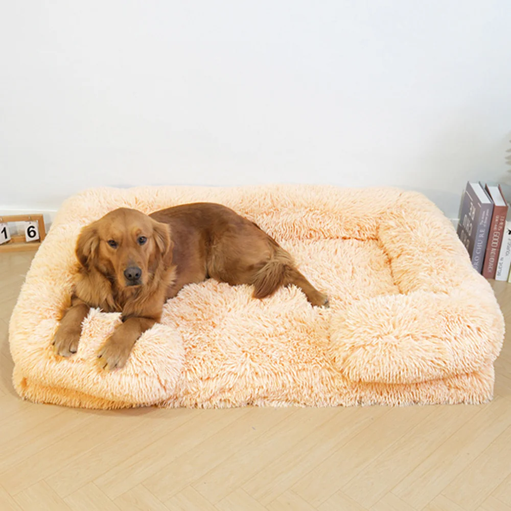 Long Plush - Square Surround Support Deep Sleep Dog Bed - Holidayae
