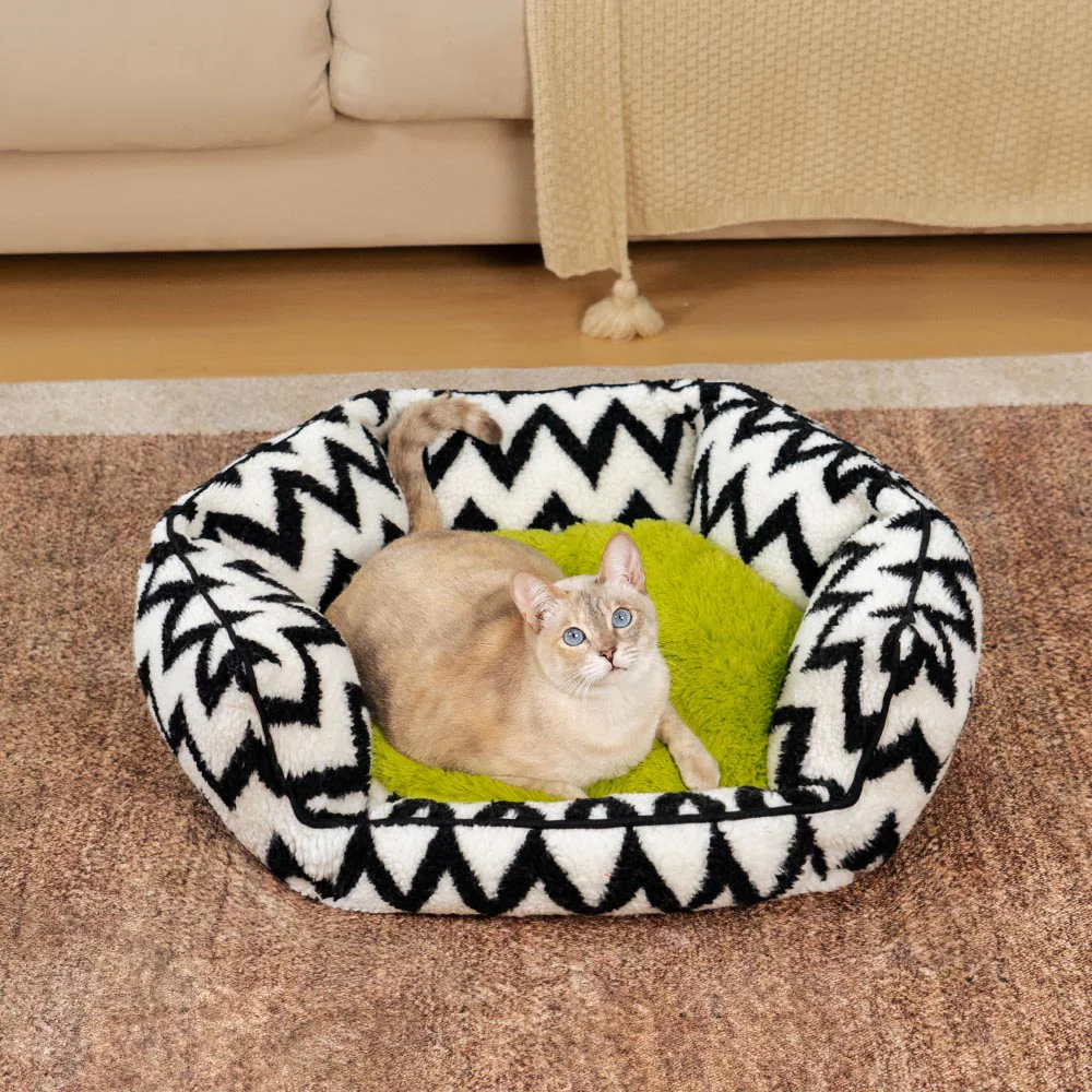 Plush Retreat Chevron Cat Bed-The Warm Hugger - Holidayae