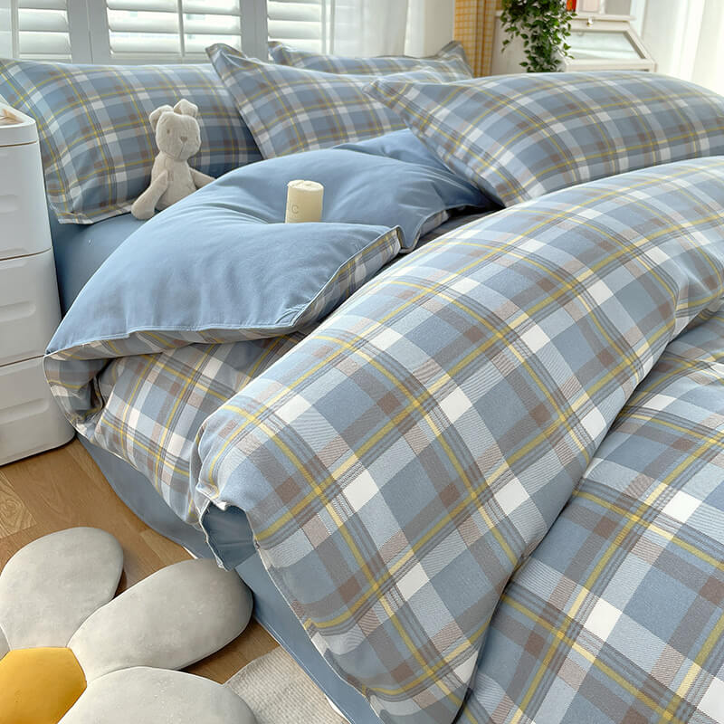 Classic Plaid Color Block Stylish Breathable Bed Sheet Set - Holidayae