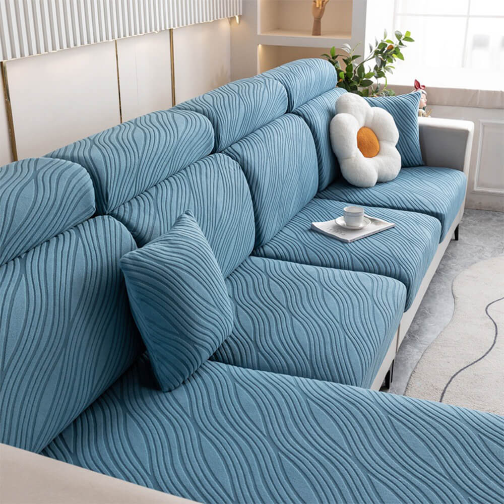 Wave Jacquard Sofa Stretch Anti-Slip Full Wrap Magic Couch Cover - Holidayae