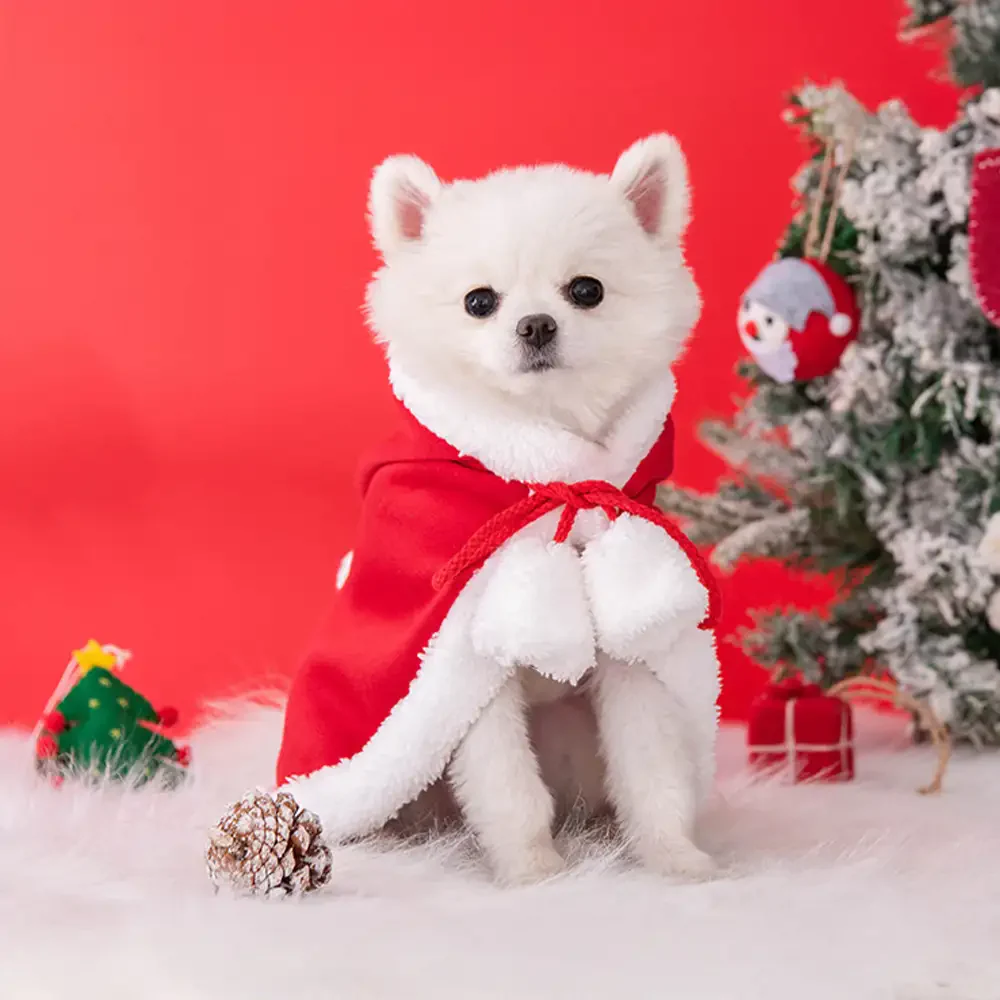 Christmas Santa Pet Cloak Warm Plush Dog Cape with Hat - Holidayae