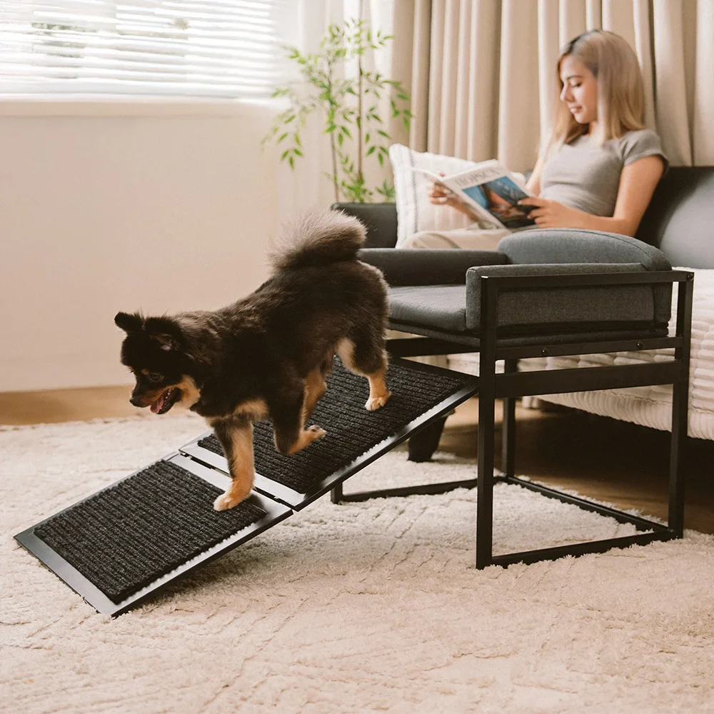 Elevated Pet Sofa Bed with Stairs Ramp for Bedside Lounge or Dog Window Perch - Holidayae