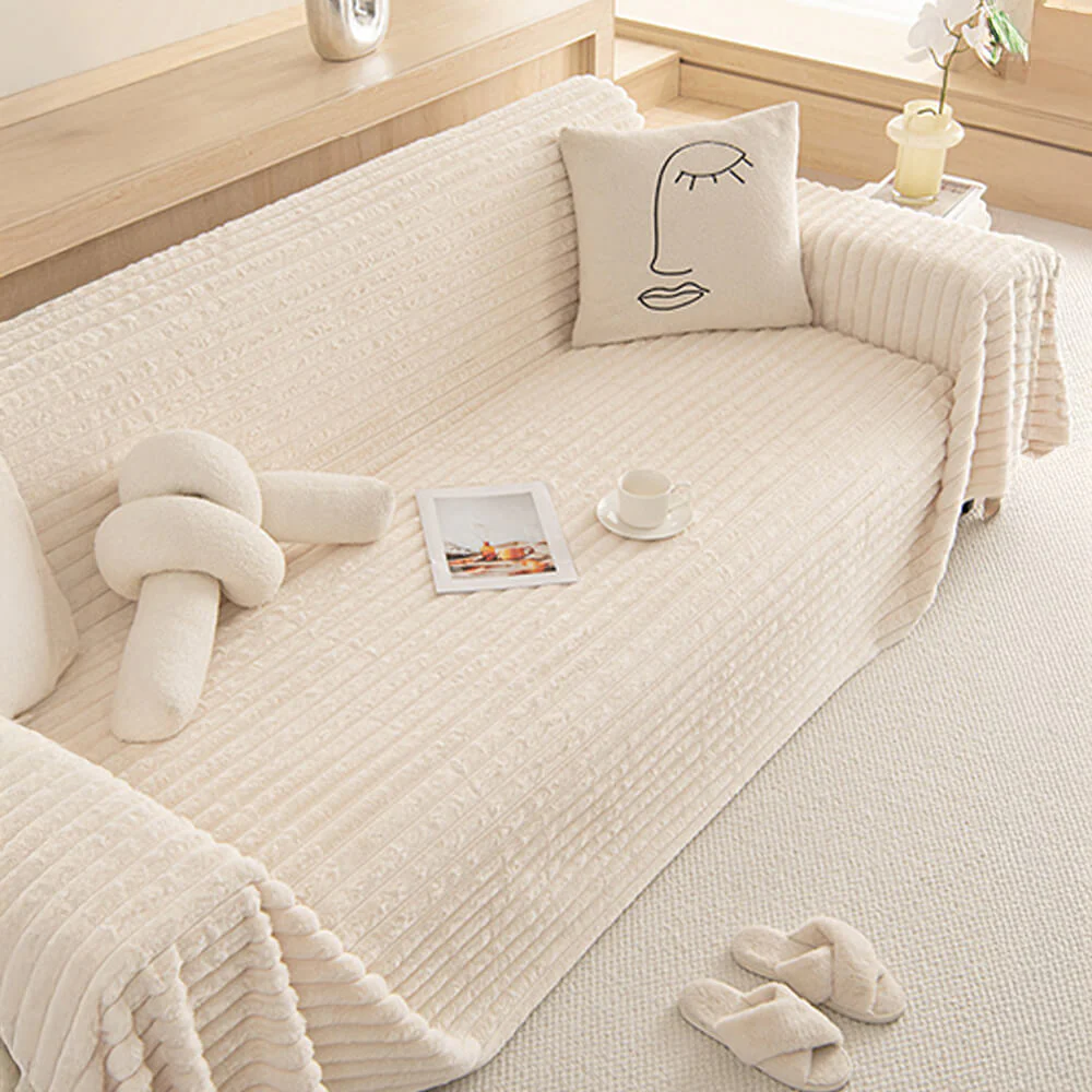Striped Faux Rabbit Fur Multi Functional One Piece Couch Cover - Holidayae