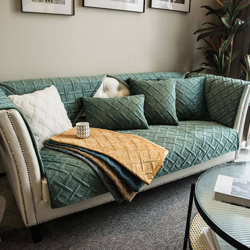 Vintage Dark Quilted Velvet Scratch-resistant Couch Cover - Holidayae