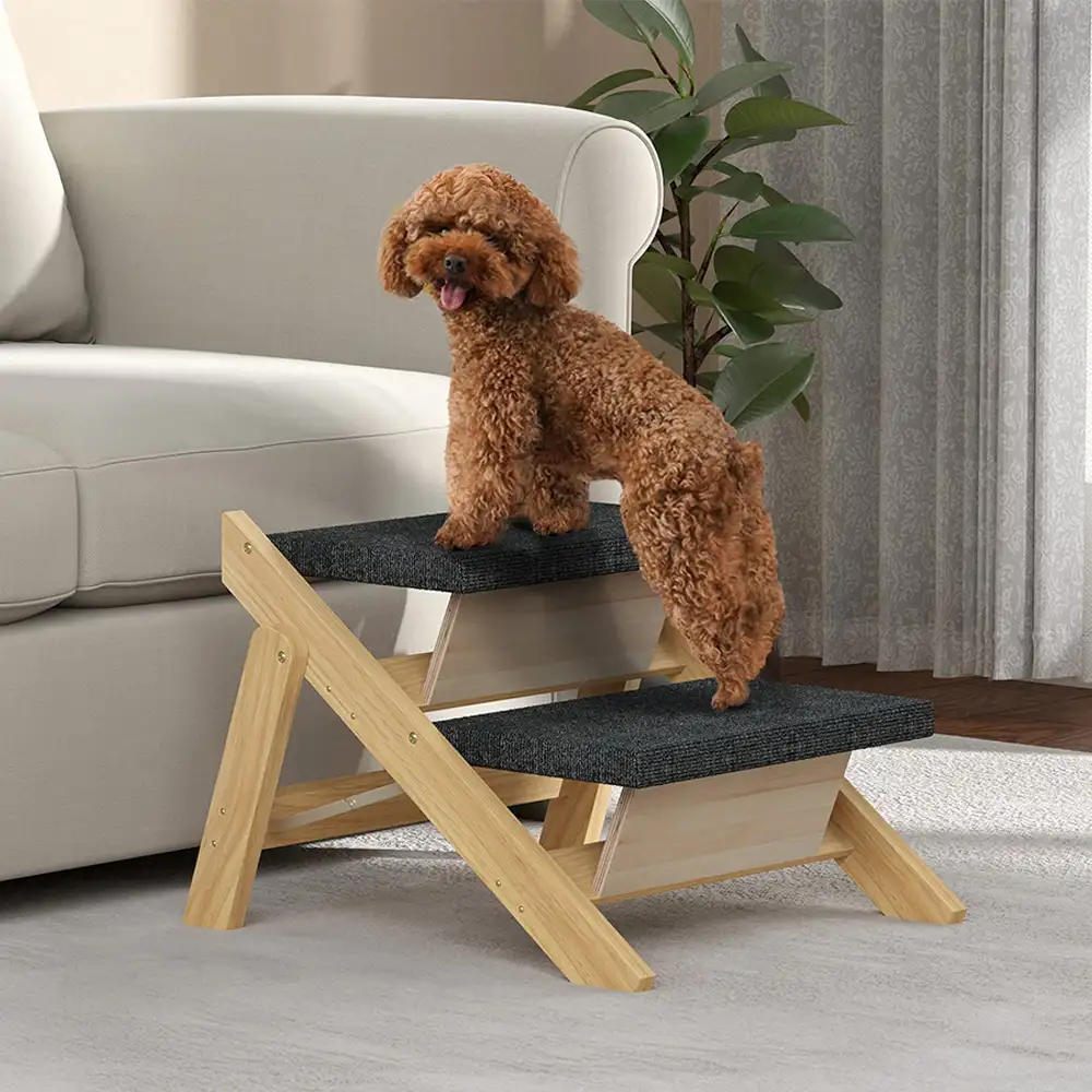 2-in-1 Foldable Wooden Dog Stairs & Ramp with Non-Slip Pad - Holidayae