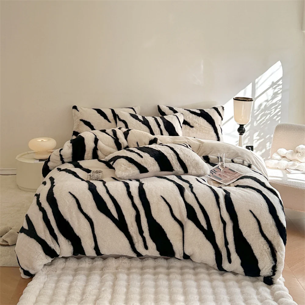 Zebra Thickened Fluffy Fur Bed Sheet Set - Holidayae