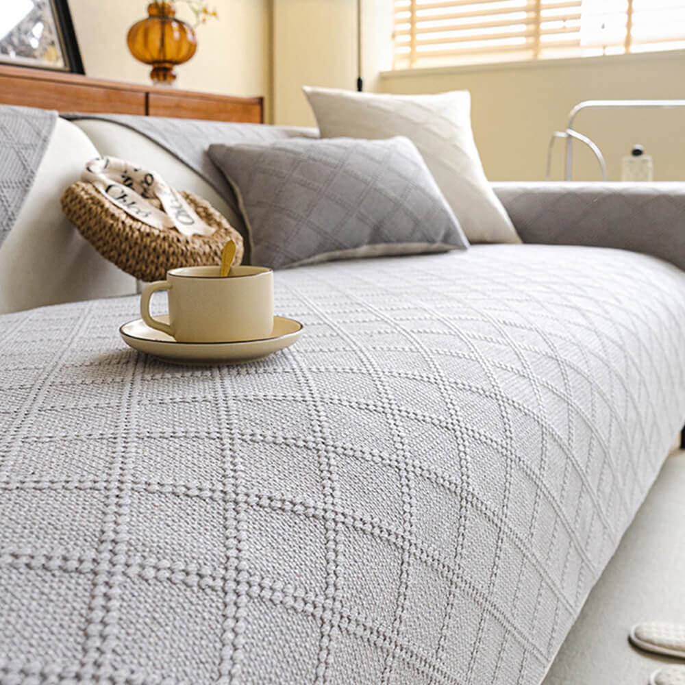 Modern Diamond High-Density Woven Dual-Sided Cotton Linen Couch Cover - Holidayae