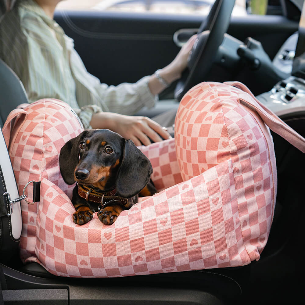 Vintage Heart Checkerboard Dog Car Seat Bed - Holidayae