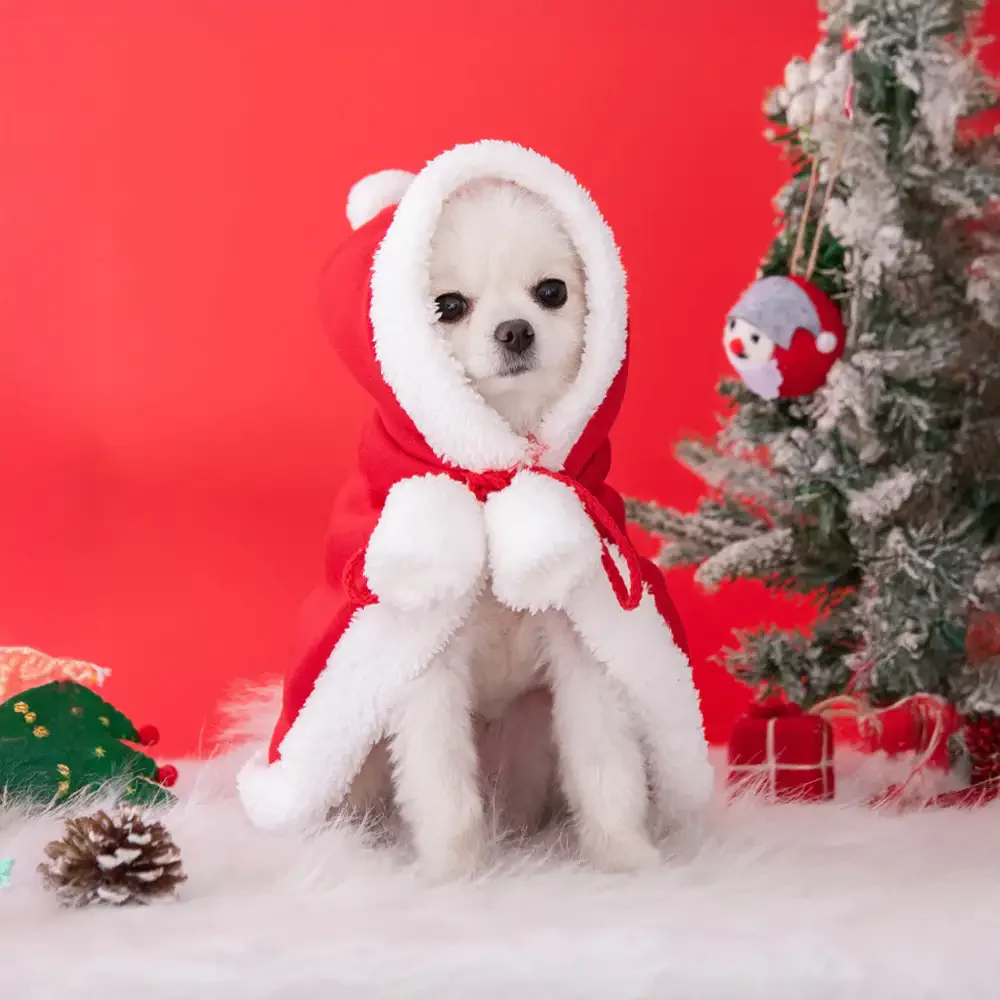 Christmas Santa Pet Cloak Warm Plush Dog Cape with Hat - Holidayae