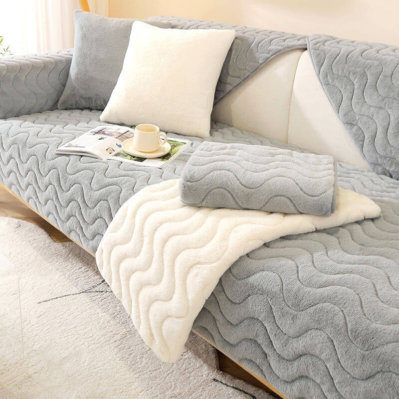 Wave Pattern Soft Plush Non-slip Couch Cover - Holidayae
