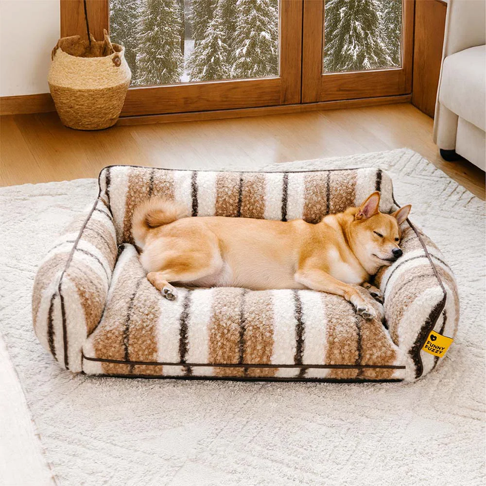 Plush Warmth Stripe Foldable Washable Dog & Cat Sofa Bed - MochaSnug - Holidayae