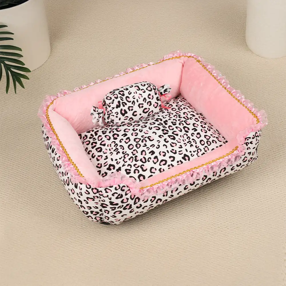 Pink Leopard Print Removable And Washable All-Season Princess Pet Bed - Holidayae