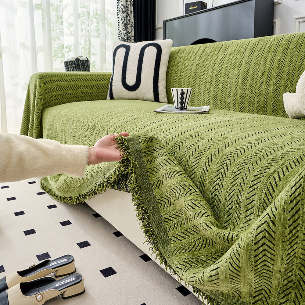 Elegant Herringbone Chenille Textured Throw Couch Cover - Holidayae