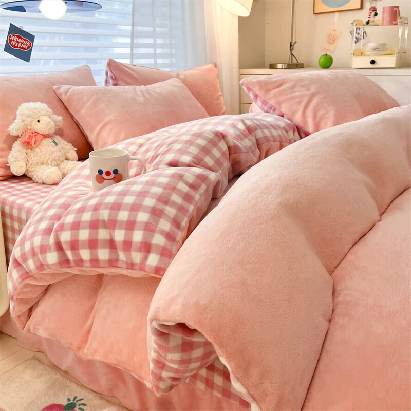 Warm Plush Plaid Skin-Friendly Soft Bed Sheet Set - Holidayae