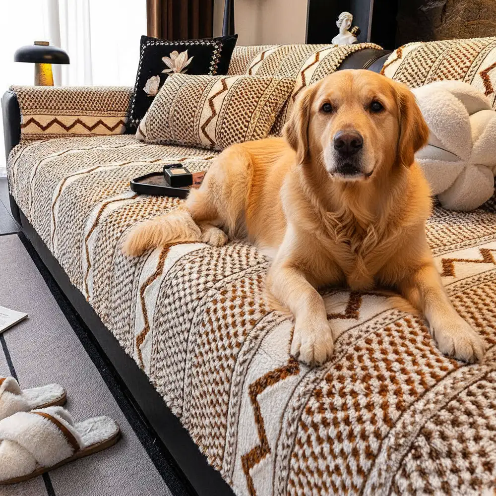 Classic Plaid Plush Scratch-Resistant Comfortable Non-Slip Couch Cover - Holidayae