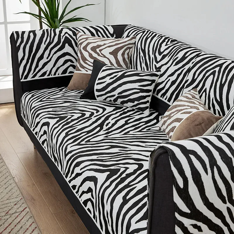 Wild Zebra Print Chenille Furniture Protector Couch Cover - Holidayae