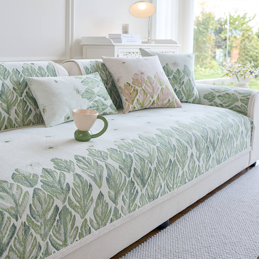 Chenille Romantic Botanical Design Comfortable Couch Cover - Holidayae