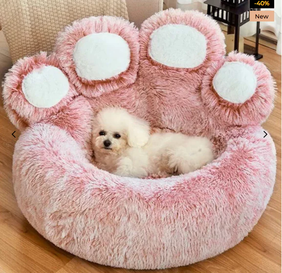 Large Round Dog Bed - Fuzzy Paw - Holidayae
