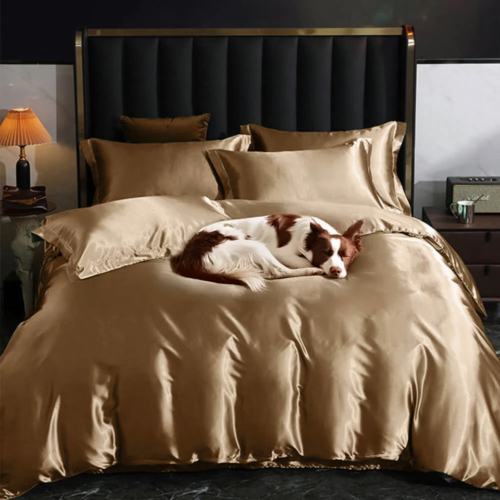 Luxurious Cooling Glossy Double-Sided Satin Bed Sheet Set - Holidayae