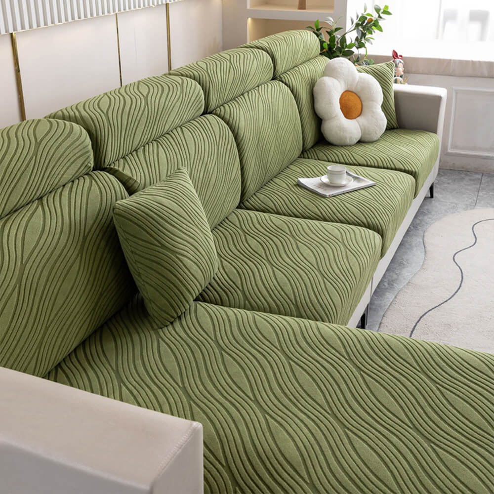 Wave Jacquard Sofa Stretch Anti-Slip Full Wrap Magic Couch Cover - Holidayae