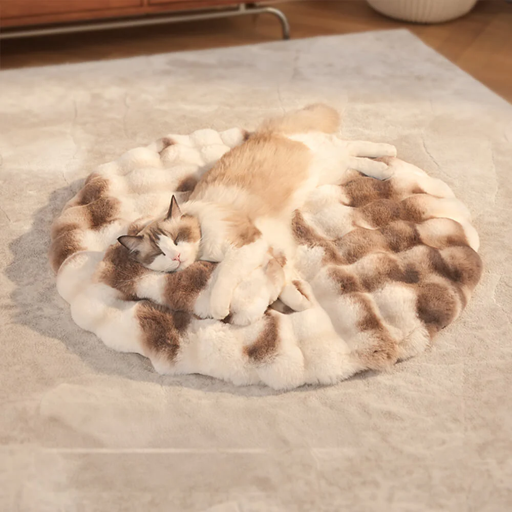 Faux Fur Warmth-Retaining Round Dog & Cat Mat with Pillow - Holidayae