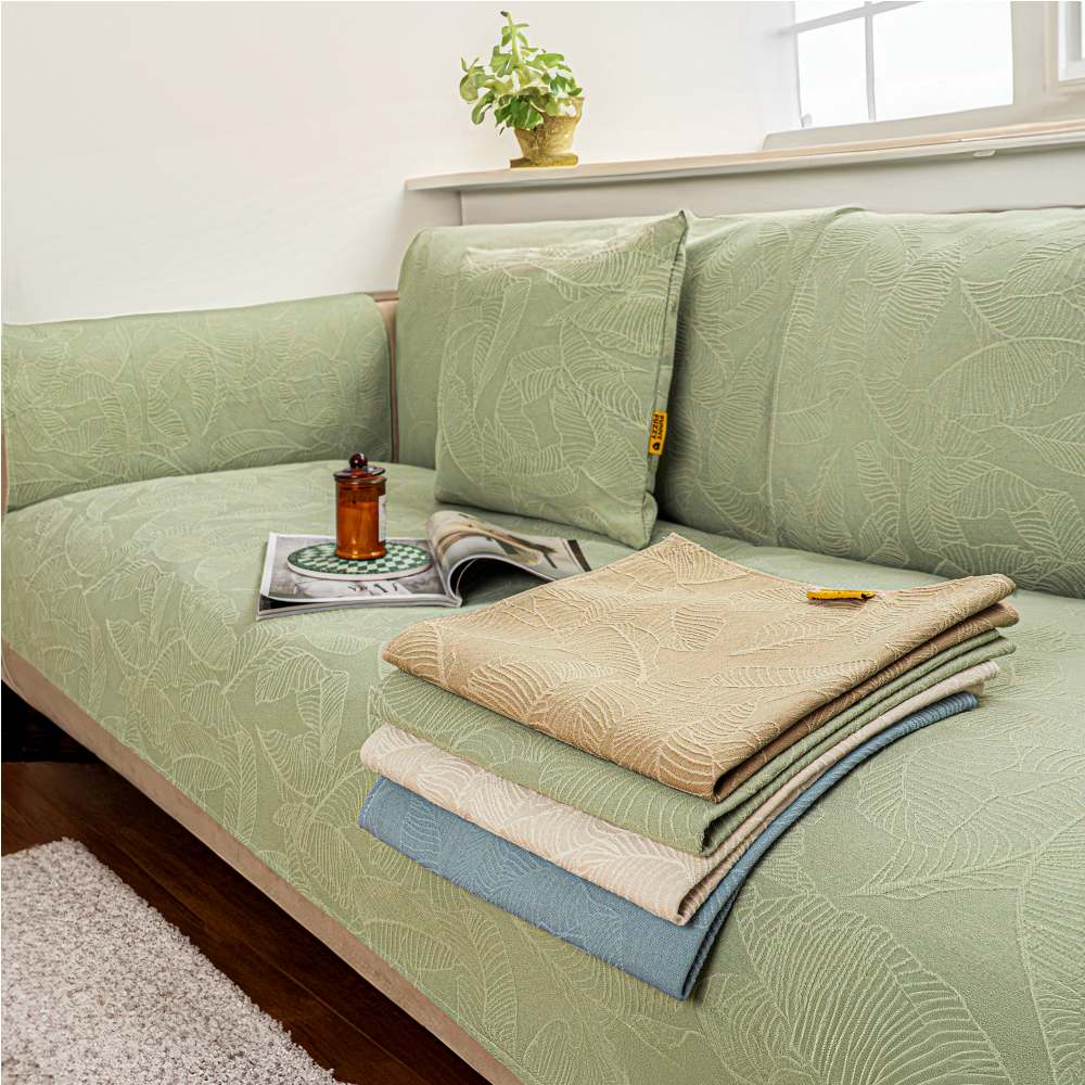 Luxury Solid Color Leaf Textured Jacquard Sofa Protector Couch Cover - Holidayae