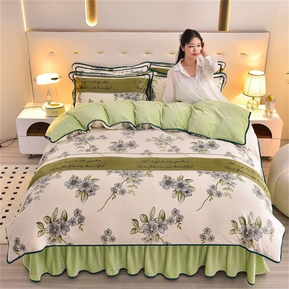Light Luxury Thickened Milk Fleece Warm Bed Sheet Set - Holidayae