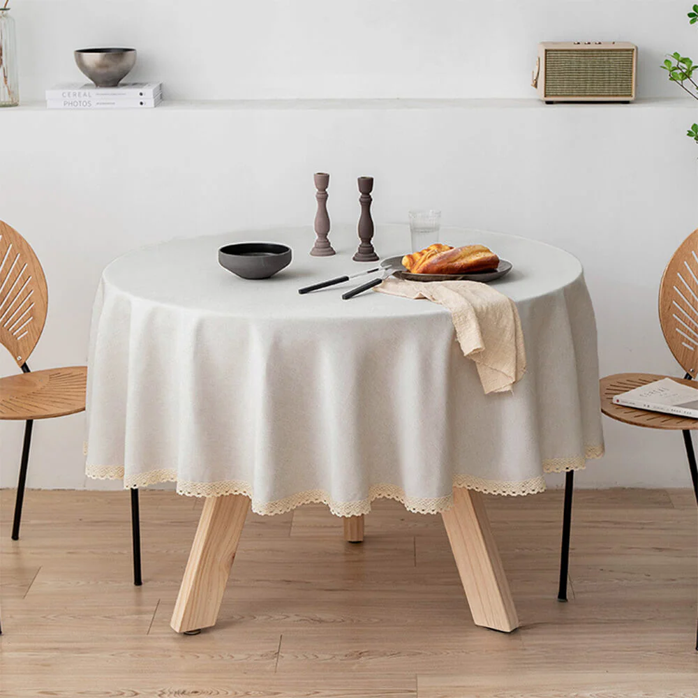 Minimalist Linen Waterproof and Oil-Resistant Easy-Care Round Tablecloth - Holidayae