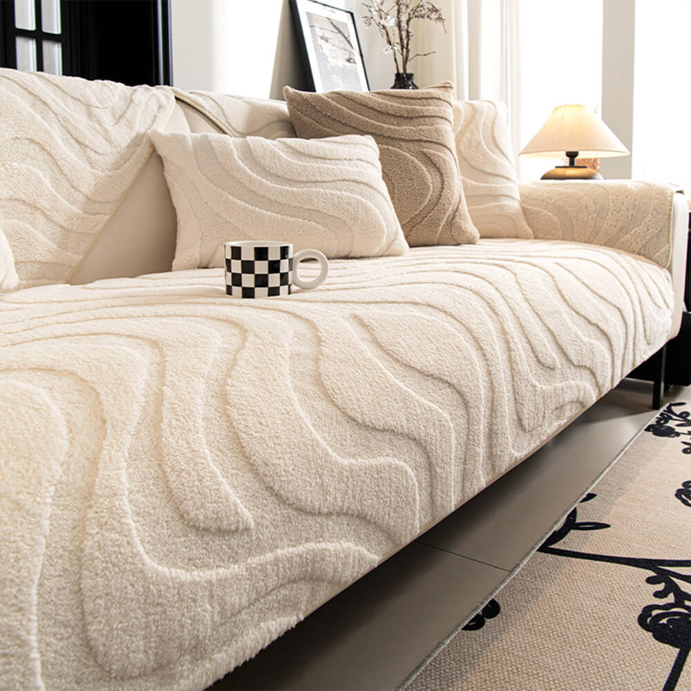 Warm Plush Curved Jacquard Non-Slip Sofa Protector Couch Cover - Holidayae