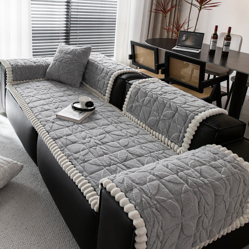 Thickened Short Plush Leaf Pattern Scratch Resistant Non-Slip Couch Cover - Holidayae