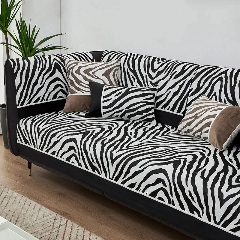 Wild Zebra Print Chenille Furniture Protector Couch Cover - Holidayae