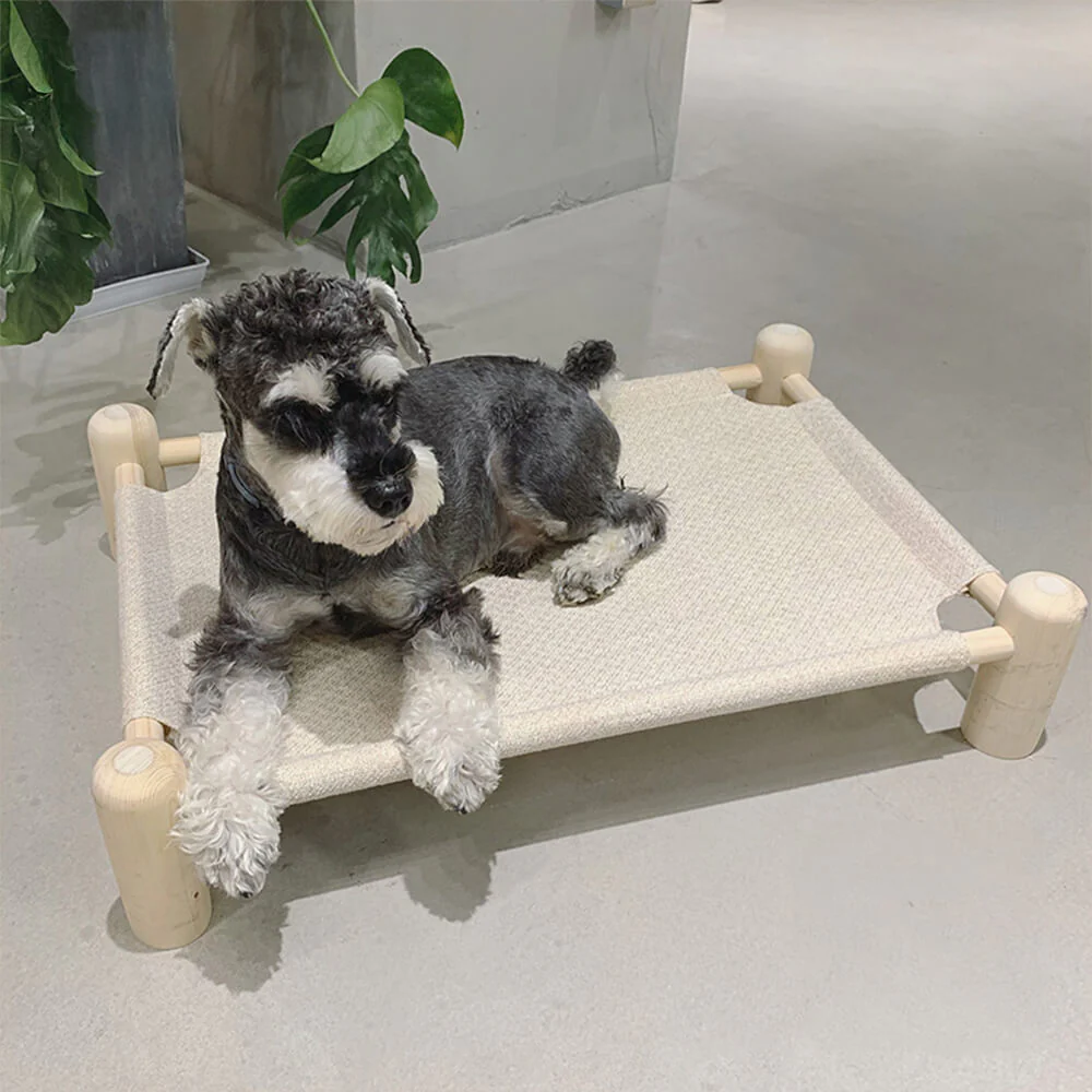 Linen and Wooden Elevated Dog Bed - Holidayae