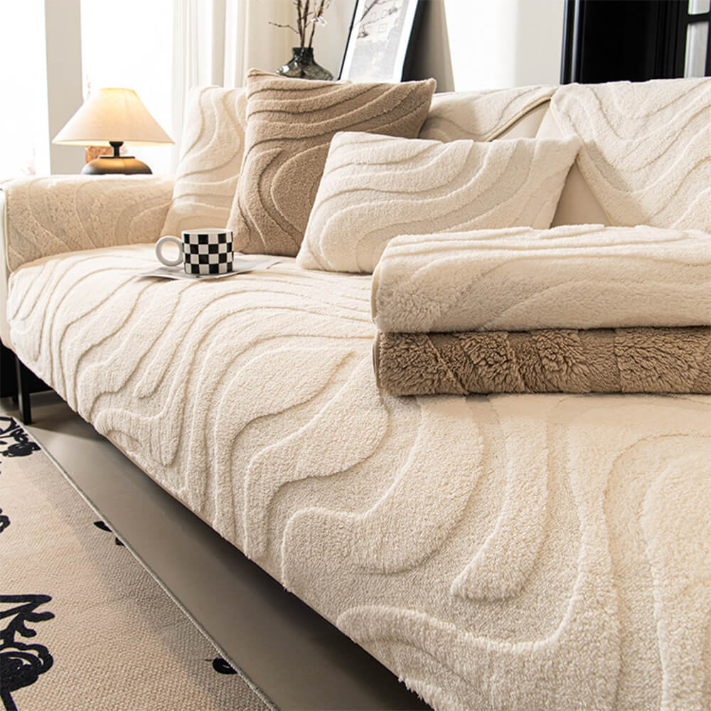 Warm Plush Curved Jacquard Non-Slip Sofa Protector Couch Cover - Holidayae