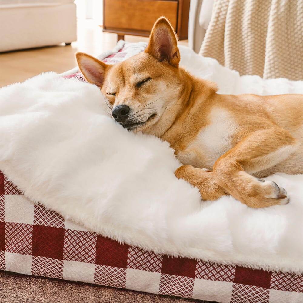 Large Classic Check Headrest Rectangle Calming Dog Bed - Dreamy wave - Holidayae