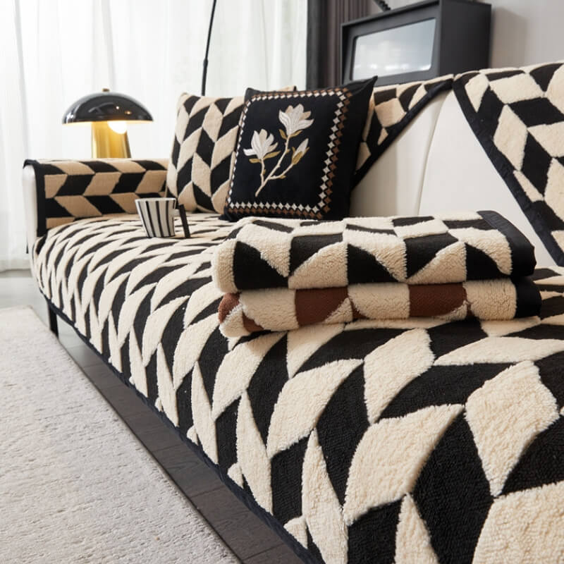Modern Diamond Plush Sofa Decoration Non-Slip Couch Cover - Holidayae